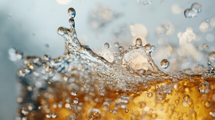 Close-up of Water Splash with Golden Hues