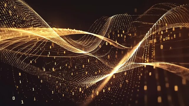 Golden Digital Waves: Abstract Visualization of Data Flow and Binary Code