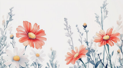 watercolor botanical Chamomile flowers texture template background.Elegant wedding invitation card background . Minimal hand painted Design for wedding or Valentine's Day