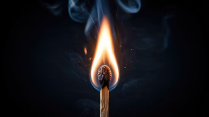 Burning Match:  A single matchstick bursts into a vibrant flame, illuminating the surrounding darkness with an ethereal glow. Smoke dances around the tip.