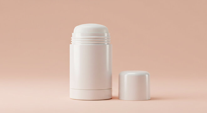 Roll on deodorant or antiperspirant stick mockup against soft pale pink background for branding media
