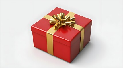 Elegant Red Gift Box with Golden Ribbon Isolated on White Background