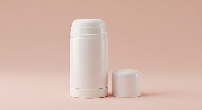 Roll on deodorant or antiperspirant stick mockup against soft pale pink background for design placement