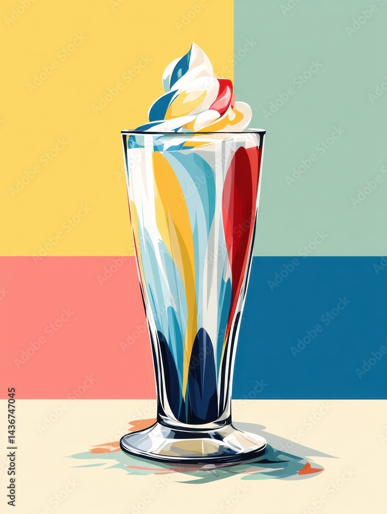 Poster refreshing milkshake with colorful whipped topping set against a minimal poster background in a vibr