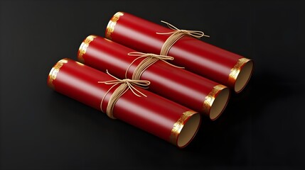 Stack of Red Scrolls with Gold Trim on Black Background