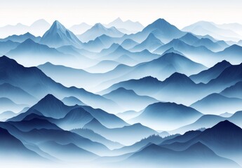 A breathtaking panorama of layered blue mountains set against a clear sky, ideal for themes of travel, nature, and serenity