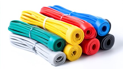 Arrangement of colorful resistance bands for fitness and exercise routines