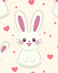 A seamless pattern featuring adorable cartoon bunnies in soft pastel hues, ideal for children's products and spring-inspired designs