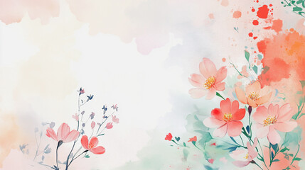 watercolor botanical Cosmos flowers texture template background.Elegant wedding invitation card background . Minimal hand painted Design for wedding or Valentine's Day