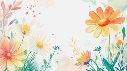 watercolor botanical Cosmos flowers texture template background.Elegant wedding invitation card background . Minimal hand painted Design for wedding or Valentine's Day