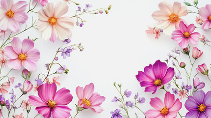 watercolor botanical Cosmos flowers texture template background.Elegant wedding invitation card background . Minimal hand painted Design for wedding or Valentine's Day