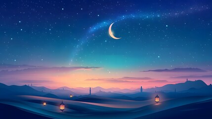 Fototapeta premium A tranquil desert landscape under a starry night sky.