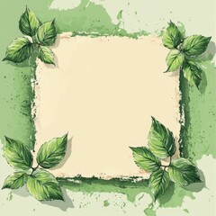 Naklejka premium A symmetrical arrangement of four tropical leaves is depicted in a vintage style illustration on aged paper, ideal for various design applications