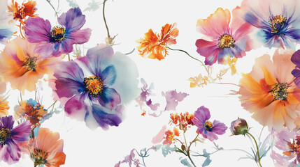 watercolor botanical Cosmos flowers texture template background.Elegant wedding invitation card background . Minimal hand painted Design for wedding or Valentine's Day