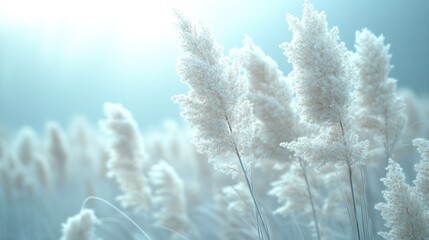 White fluffy plants against a soft blue background creating a serene atmosphere.