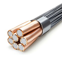Close-up view of a copper electrical cable's internal structure.