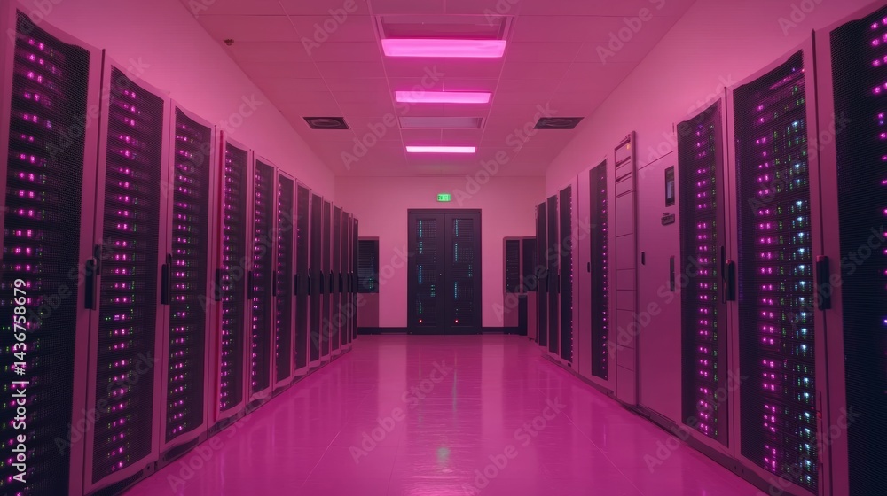 Poster blurred reality is an illustration that vividly portrays a data center, complete with blurred lights