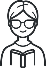 Line art illustration of a person with glasses reading a book symbolizing education and knowledge
