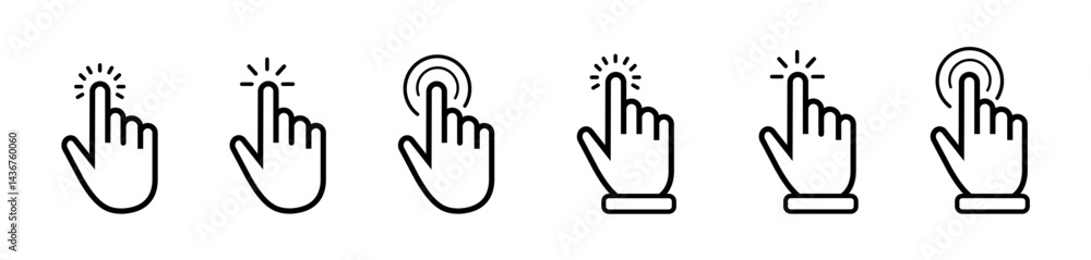 Fototapete computer mouse click cursor and hand pointer icon set with arrows and loading icons, isolated on tra