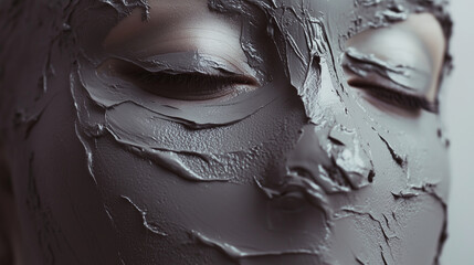 Detailed image of clay mask texture smeared smoothly on the skin.