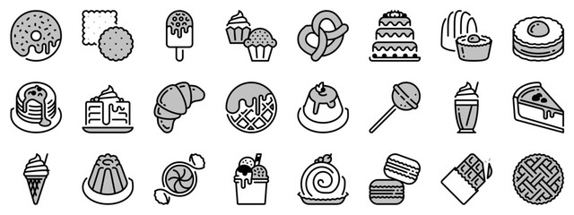 Icons in two tones about desserts and sweets