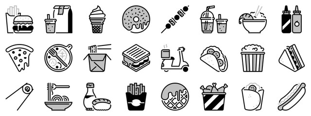 Icons in two tones about fast food