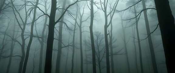 Obraz premium foggy forest filled with lots of trees