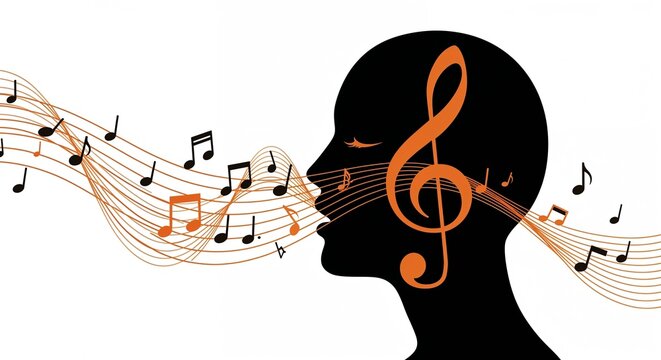 Abstract silhouette of person singing with musical notes for World Music Day
