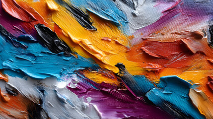 Fototapeta premium Textured acrylic surface with dynamic brushwork and vibrant color flow in abstract form.