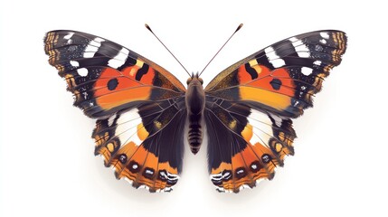 Red Admiral butterfly wings spread, isolated white background, nature, insect