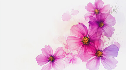 Fototapeta premium watercolor botanical Cosmos flowers texture template background.Elegant wedding invitation card background . Minimal hand painted Design for wedding or Valentine's Day