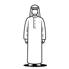 A line drawing represents a man in traditional Middle Eastern clothing
