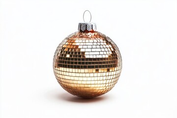 Obraz premium Golden disco ball ornament reflecting light for a festive atmosphere.