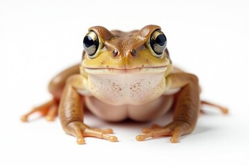 Obraz premium Small brown frog, against pure white backdrop, posture, amphibian isolated