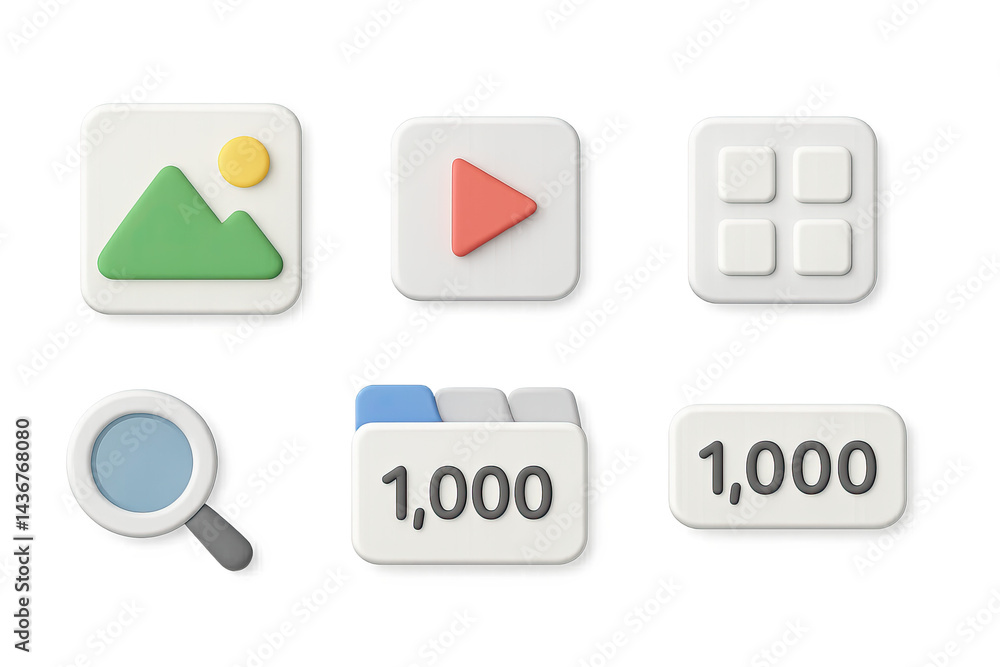 Poster tech and media 3d icon set – flat style digital, multimedia, and interface symbols for web design: i