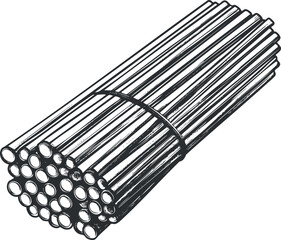 Bundle of tied wooden sticks isolated on white background illustration for craft or natural materials