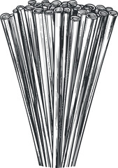 Black and white illustration of dry spaghetti pasta sticks bundled together for cooking or meal preparation