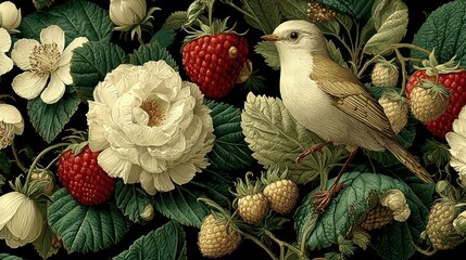 Floral Bird Strawberries