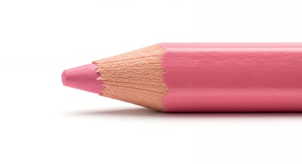 Pink Colored Pencil Close-up on White Background for Drawing and Art