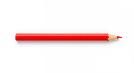 Red coloring pencil lying horizontally on clean white background studio shot