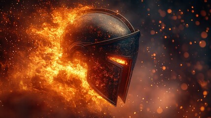 Fiery ancient warrior helmet