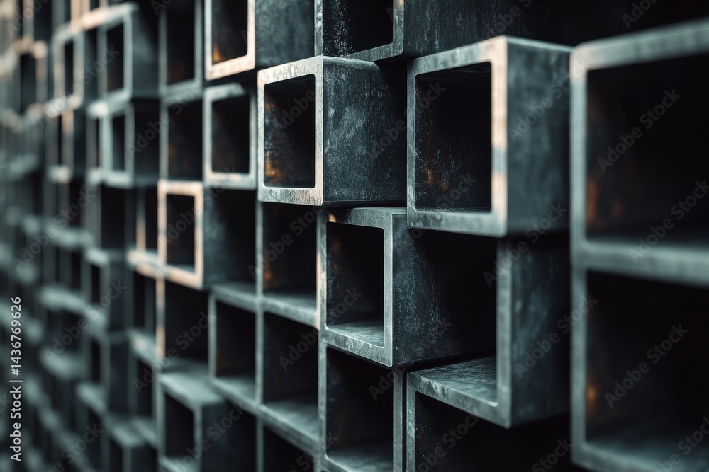 Poster abstract close-up of a textured wall with three-dimensional patterned cubes creating depth and shado