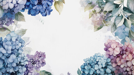 watercolor botanical Hydrangea flowers texture template background.Elegant wedding invitation card background . Minimal hand painted Design for wedding or Valentine's Day