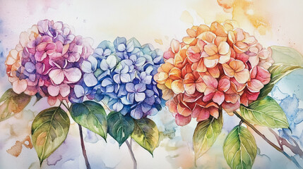 watercolor botanical Hydrangea flowers texture template background.Elegant wedding invitation card background . Minimal hand painted Design for wedding or Valentine's Day