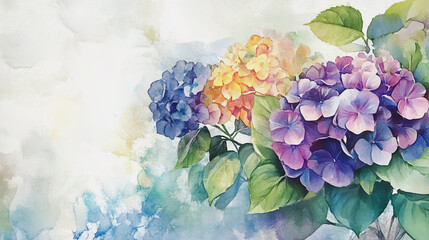 watercolor botanical Hydrangea flowers texture template background.Elegant wedding invitation card background . Minimal hand painted Design for wedding or Valentine's Day