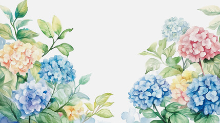 watercolor botanical Hydrangea flowers texture template background.Elegant wedding invitation card background . Minimal hand painted Design for wedding or Valentine's Day
