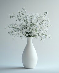 A minimalist white vase filled with delicate white flowers adds elegance to modern decor.