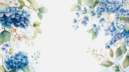 watercolor botanical Hydrangea flowers texture template background.Elegant wedding invitation card background . Minimal hand painted Design for wedding or Valentine's Day
