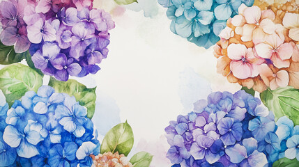 watercolor botanical Hydrangea flowers texture template background.Elegant wedding invitation card background . Minimal hand painted Design for wedding or Valentine's Day
