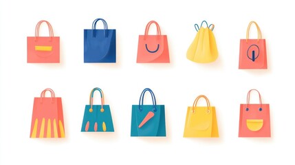 Colorful paper shopping bags collection, white background, retail, online shopping